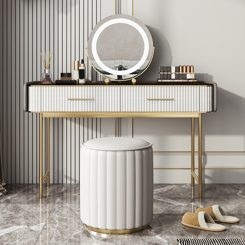 Glam Glass Top Vanity Makeup Table Stool Set with Storage Drawers