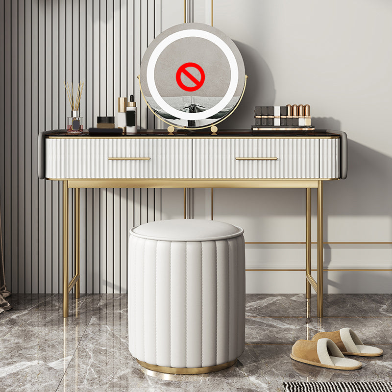 Glam Glass Top Vanity Makeup Table Stool Set with Storage Drawers