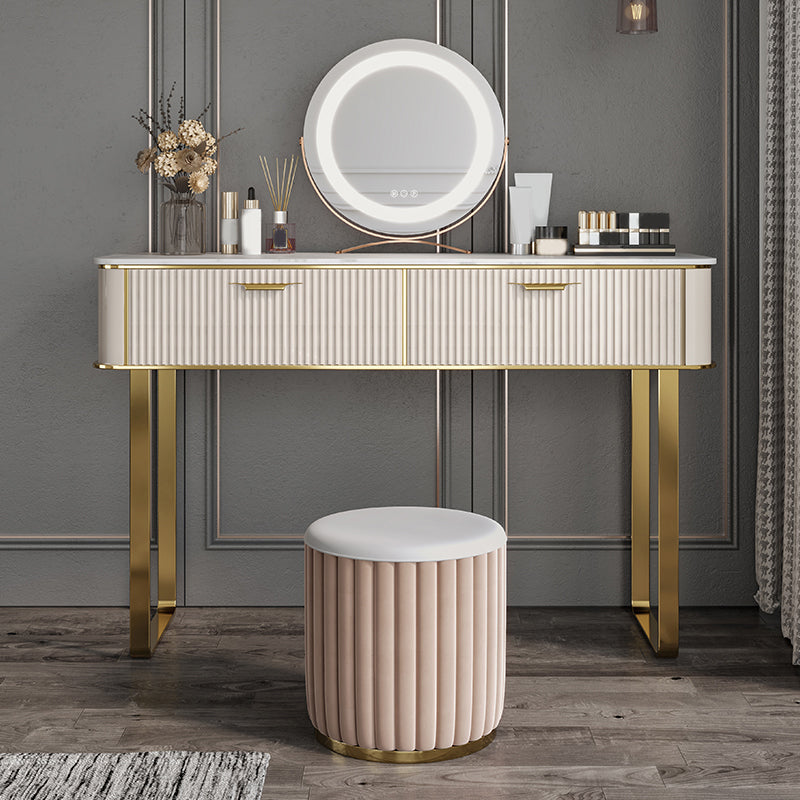 Contemporary White Vanity with Stool 17.72" D Vanity Set with 2 Drawers