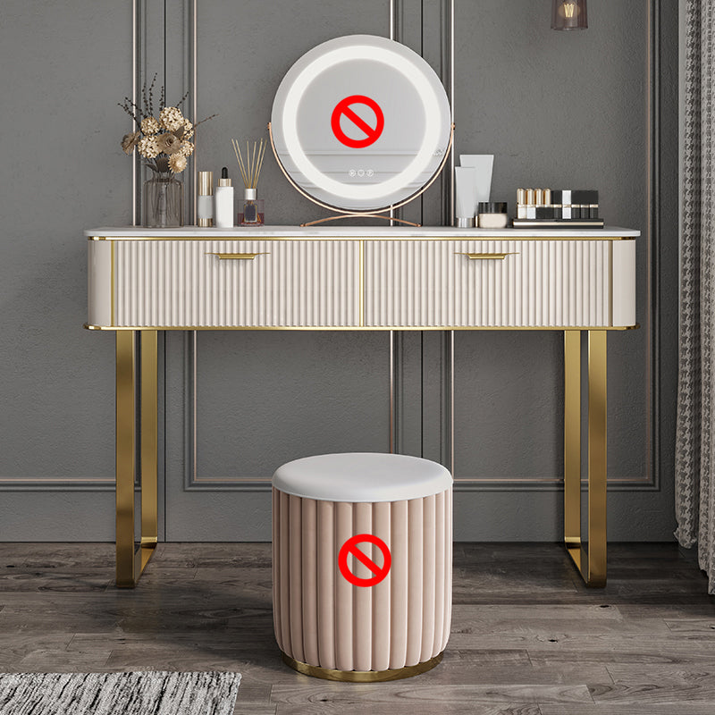 Contemporary White Vanity with Stool 17.72" D Vanity Set with 2 Drawers