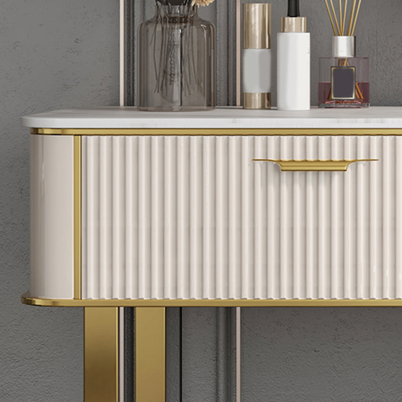 Contemporary White Vanity with Stool 17.72" D Vanity Set with 2 Drawers