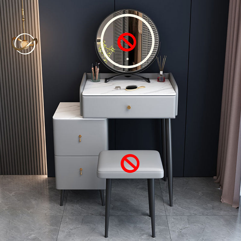 Modern 3 Drawers Vanity Desk 23.62" W Stone Top Dressing Table Stool Set