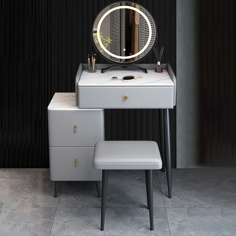 Modern 3 Drawers Vanity Desk 23.62" W Stone Top Dressing Table Stool Set