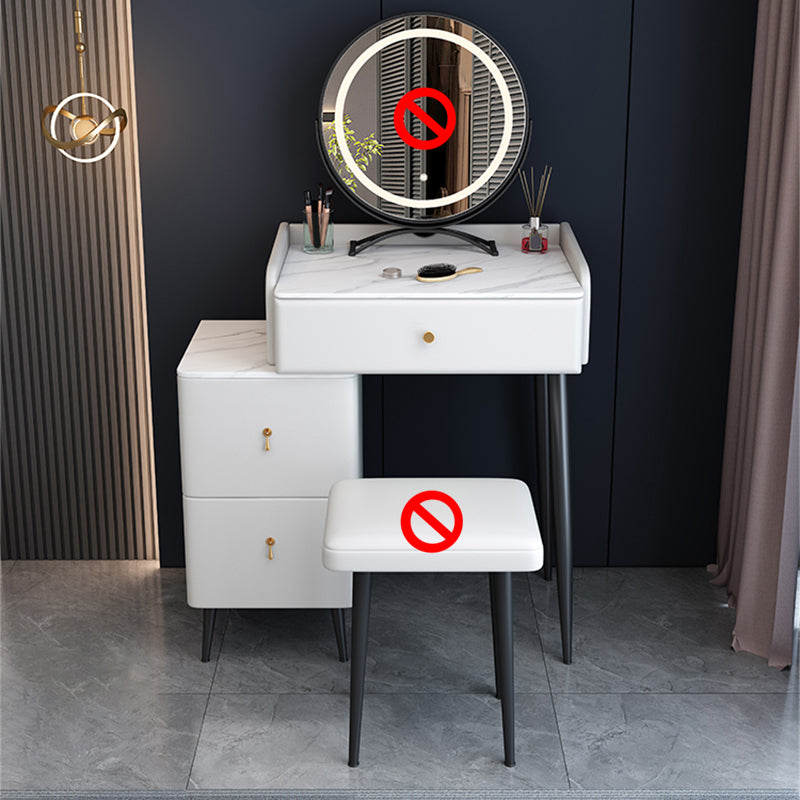 Modern 3 Drawers Vanity Desk 23.62" W Stone Top Dressing Table Stool Set