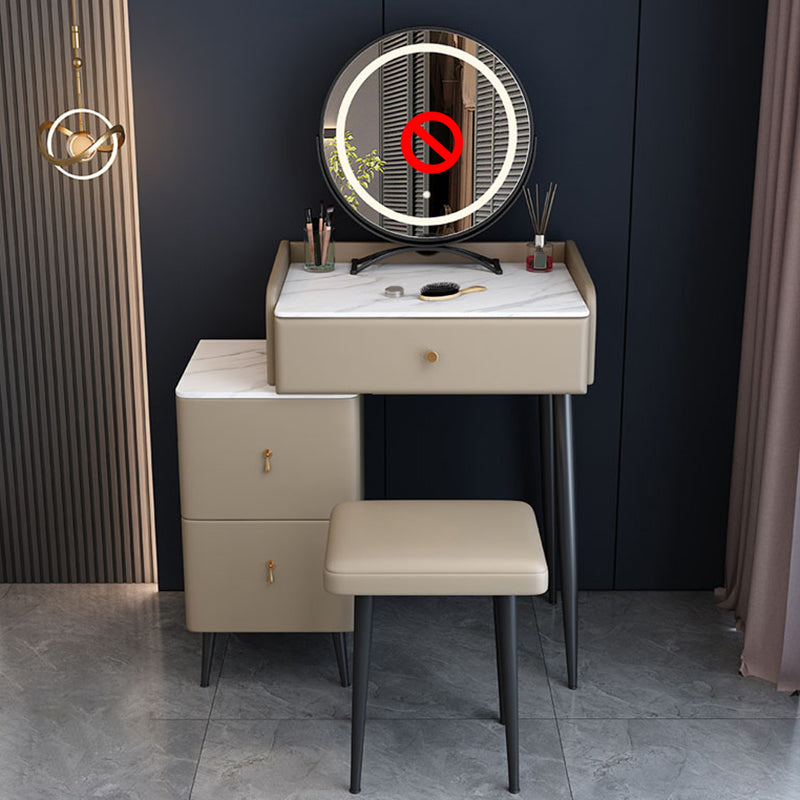 Modern 3 Drawers Vanity Desk 23.62" W Stone Top Dressing Table Stool Set