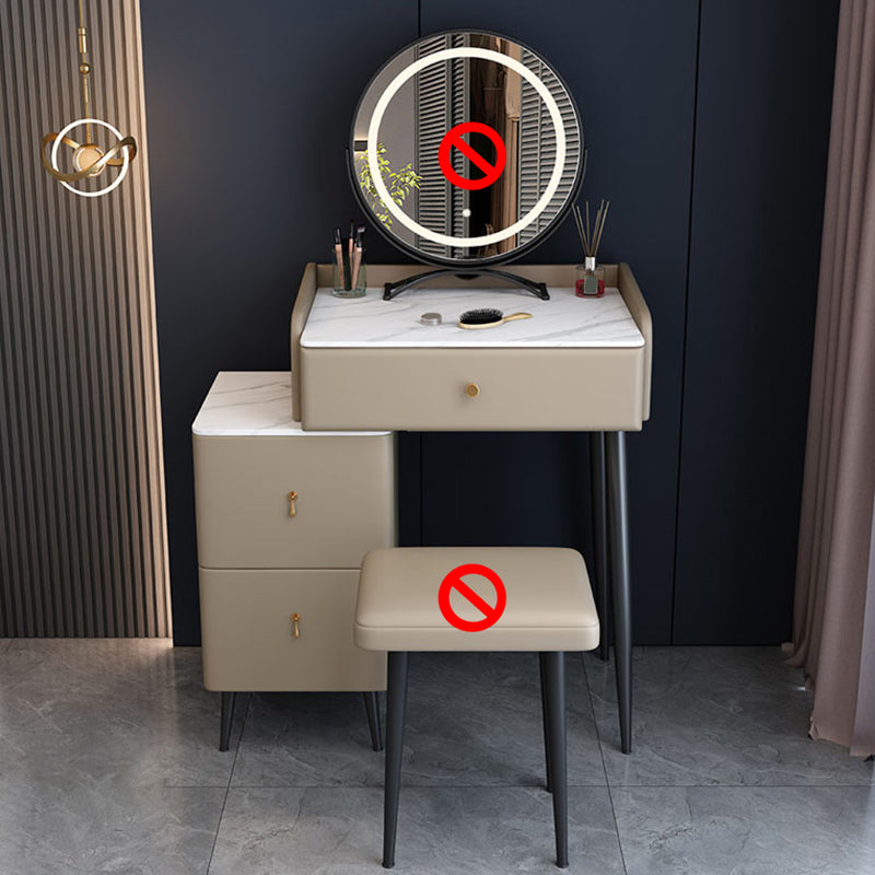 Modern 3 Drawers Vanity Desk 23.62" W Stone Top Dressing Table Stool Set