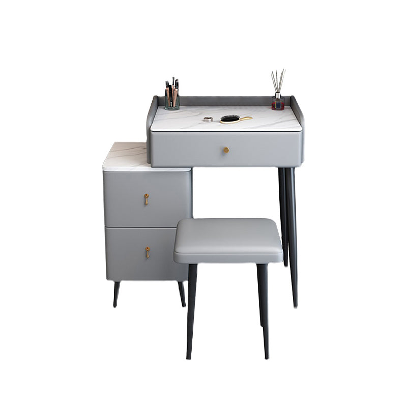 Modern 3 Drawers Vanity Desk 23.62" W Stone Top Dressing Table Stool Set