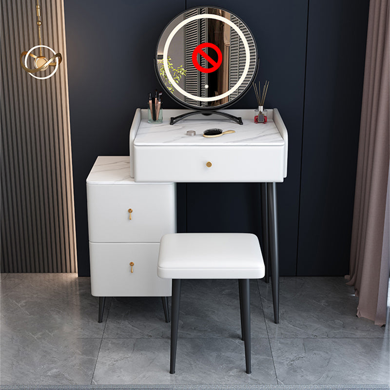 Modern 3 Drawers Vanity Desk 23.62" W Stone Top Dressing Table Stool Set