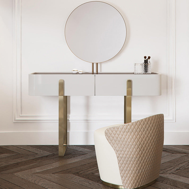 Brown Glass Top Vanity Table Glam Simple 29.53" H Dressing Table Set