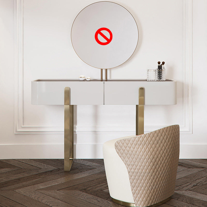 Brown Glass Top Vanity Table Glam Simple 29.53" H Dressing Table Set