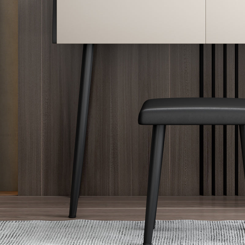 Black Stone Top Vanity Desk Contemporary 2 Drawers Dressing Table with Stool