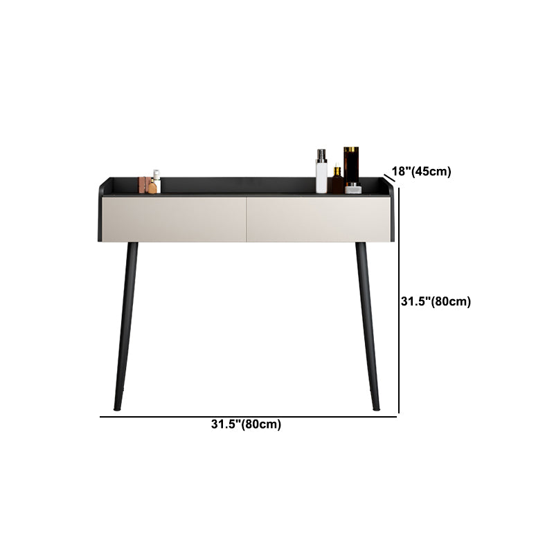 Black Stone Top Vanity Desk Contemporary 2 Drawers Dressing Table with Stool