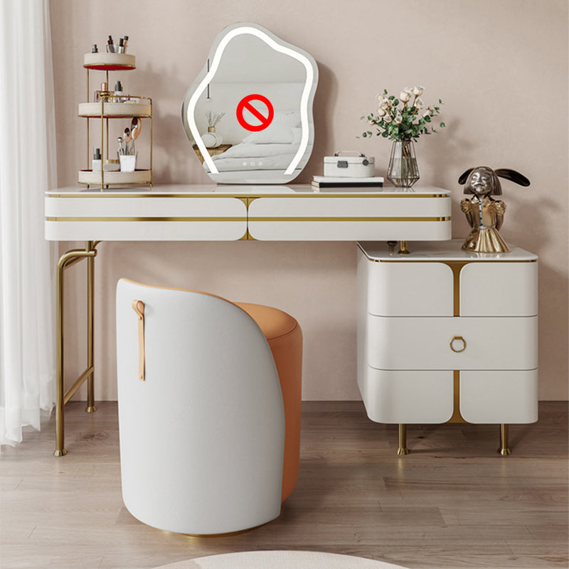 White Glam Vanity Dressing Table Set with Stool & 5 Storage Drawers