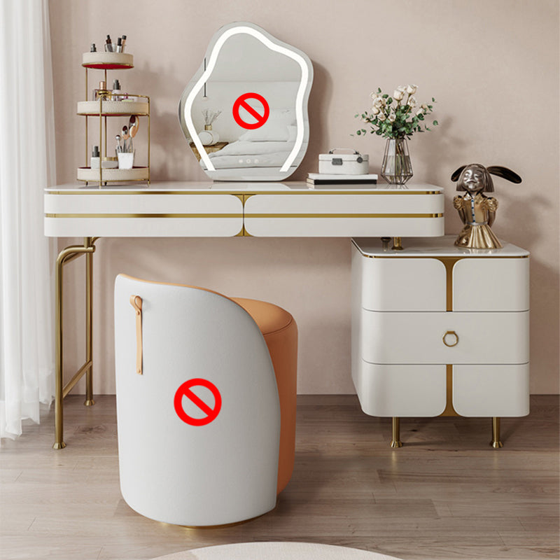 White Glam Vanity Dressing Table Set with Stool & 5 Storage Drawers