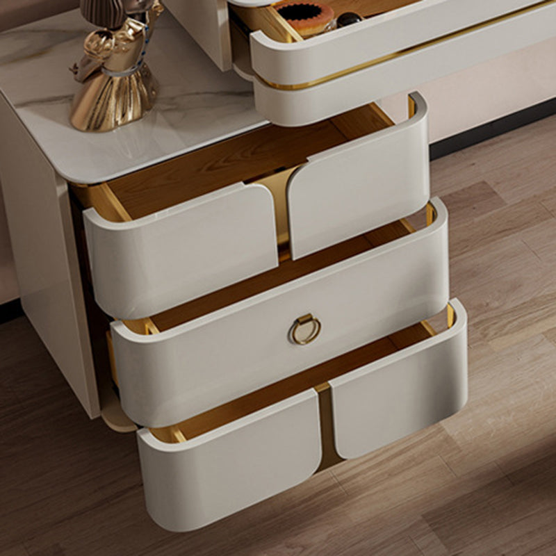 White Glam Vanity Dressing Table Set with Stool & 5 Storage Drawers