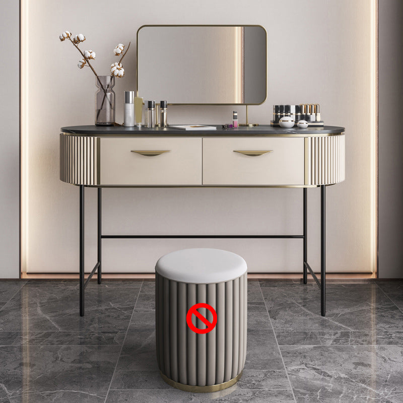 2 Storage Drawers Vanity Table Modern Stone Dressing Table with Mirror and Stool