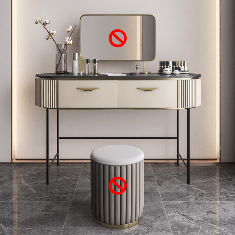 2 Storage Drawers Vanity Table Modern Stone Dressing Table with Mirror and Stool