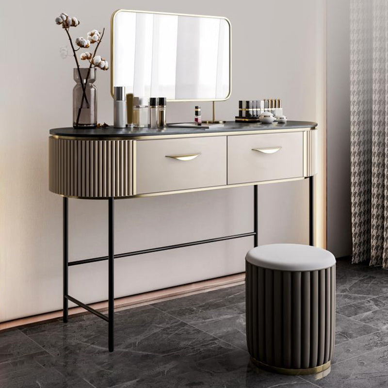2 Storage Drawers Vanity Table Modern Stone Dressing Table with Mirror and Stool