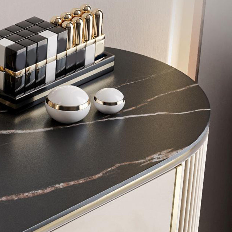 2 Storage Drawers Vanity Table Modern Stone Dressing Table with Mirror and Stool