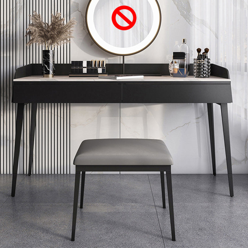 Contemporary Stone Top Vanity Set 2 Storage Drawers With Stool - 33.46" H