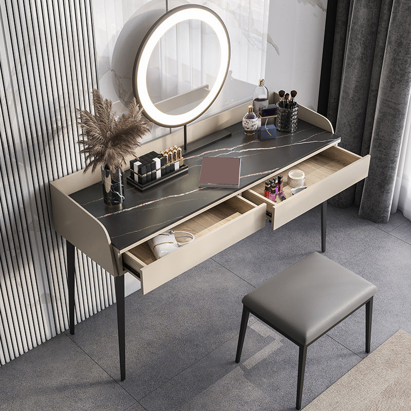 Contemporary Stone Top Vanity Set 2 Storage Drawers With Stool - 33.46" H