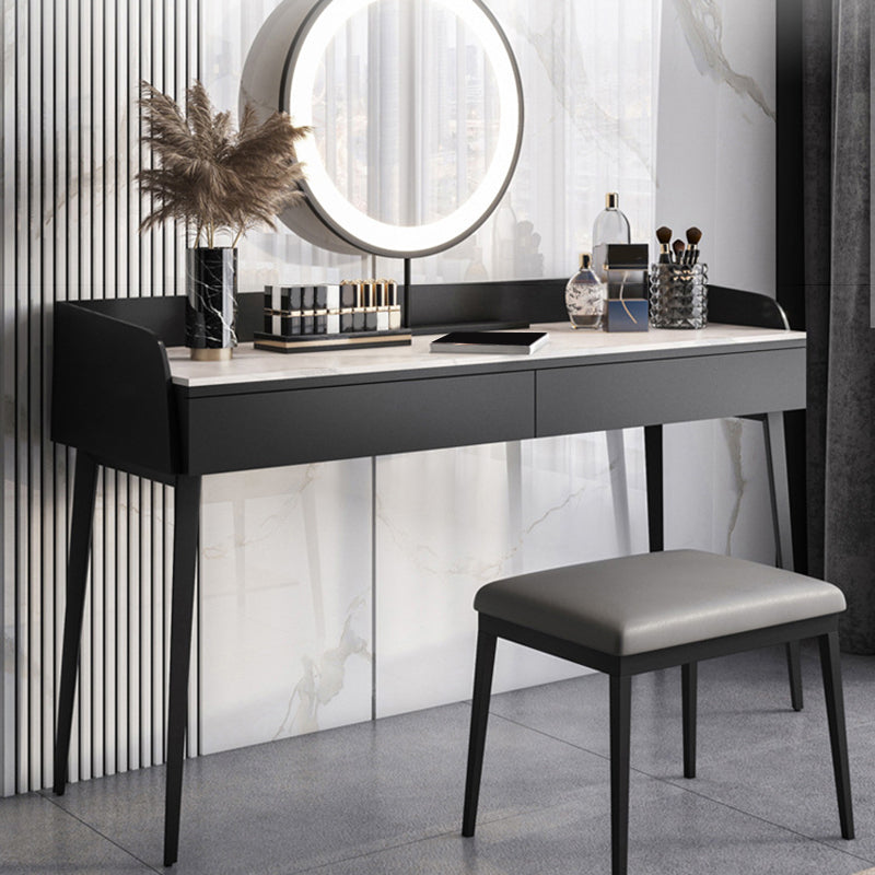 Contemporary Stone Top Vanity Set 2 Storage Drawers With Stool - 33.46" H