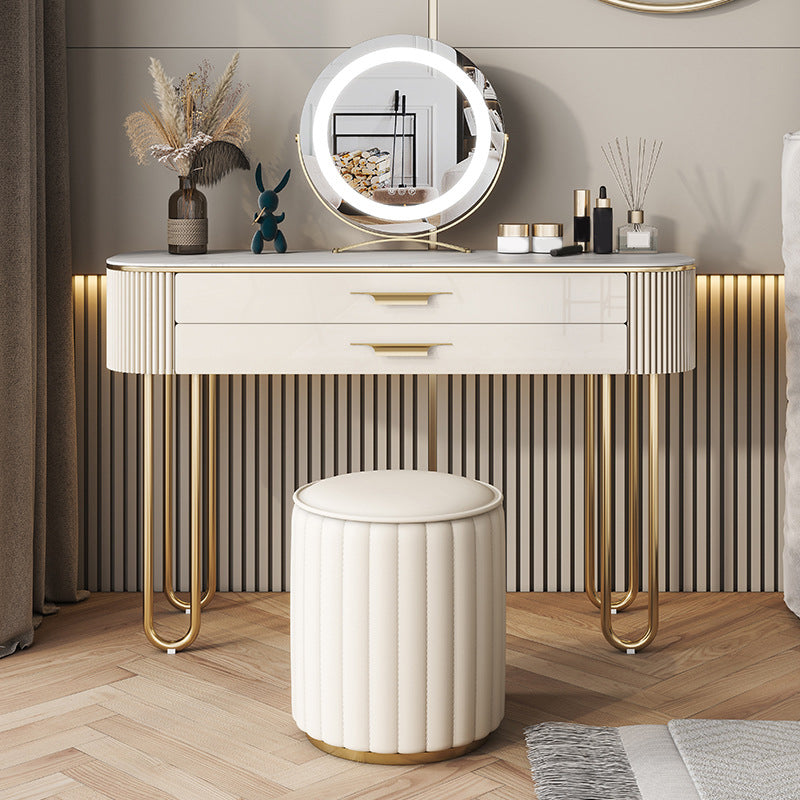 2 Drawers Makeup Table Desk Vanity for Women with Stool- 17.72" D