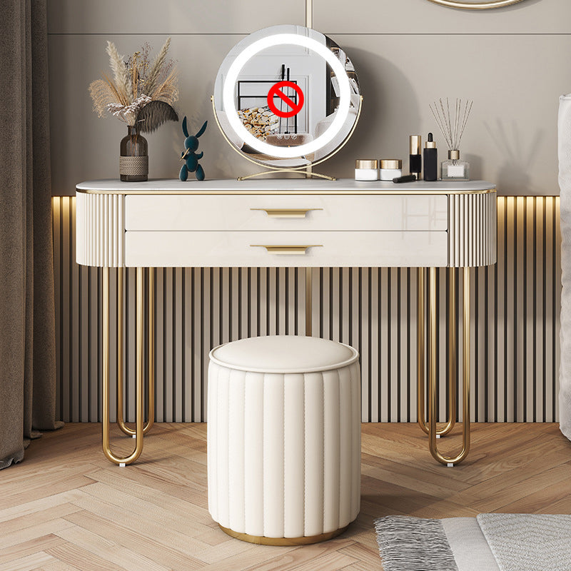 2 Drawers Makeup Table Desk Vanity for Women with Stool- 17.72" D