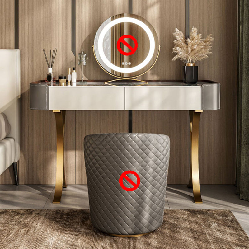 2 Drawers Vanity Set with Stool Glam Stone Top Makeup Vanity Desk