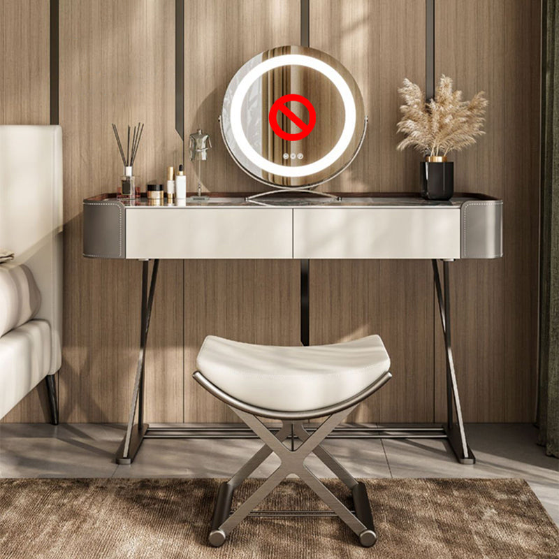 2 Drawers Vanity Set with Stool Glam Stone Top Makeup Vanity Desk