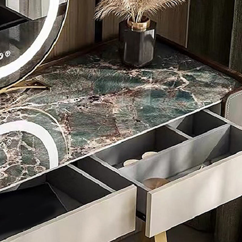 2 Drawers Vanity Set with Stool Glam Stone Top Makeup Vanity Desk