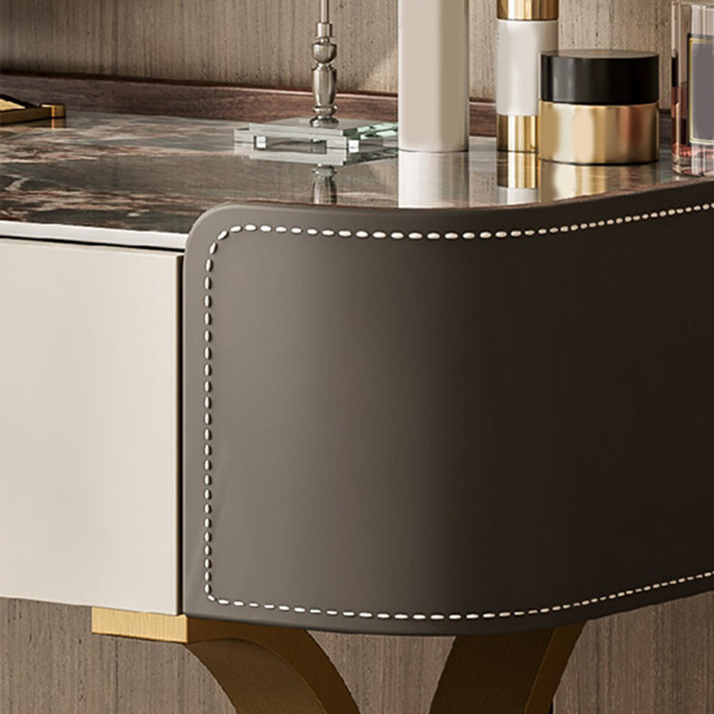 2 Drawers Vanity Set with Stool Glam Stone Top Makeup Vanity Desk