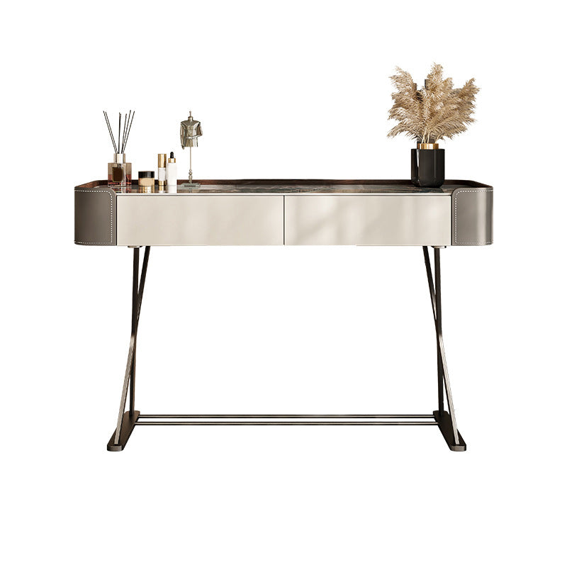 2 Drawers Vanity Set with Stool Glam Stone Top Makeup Vanity Desk