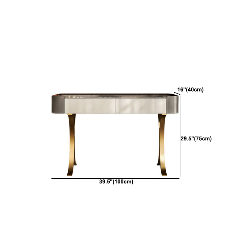 2 Drawers Vanity Set with Stool Glam Stone Top Makeup Vanity Desk