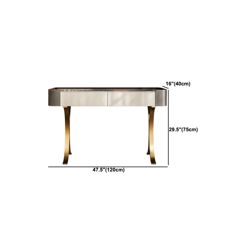 2 Drawers Vanity Set with Stool Glam Stone Top Makeup Vanity Desk