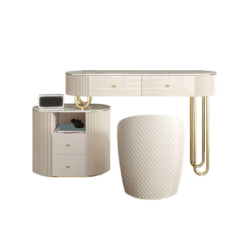 Luxurious Stone Vanity Table with Drawers 30.7" H Makeup Dressing Table Stool Set in Beige