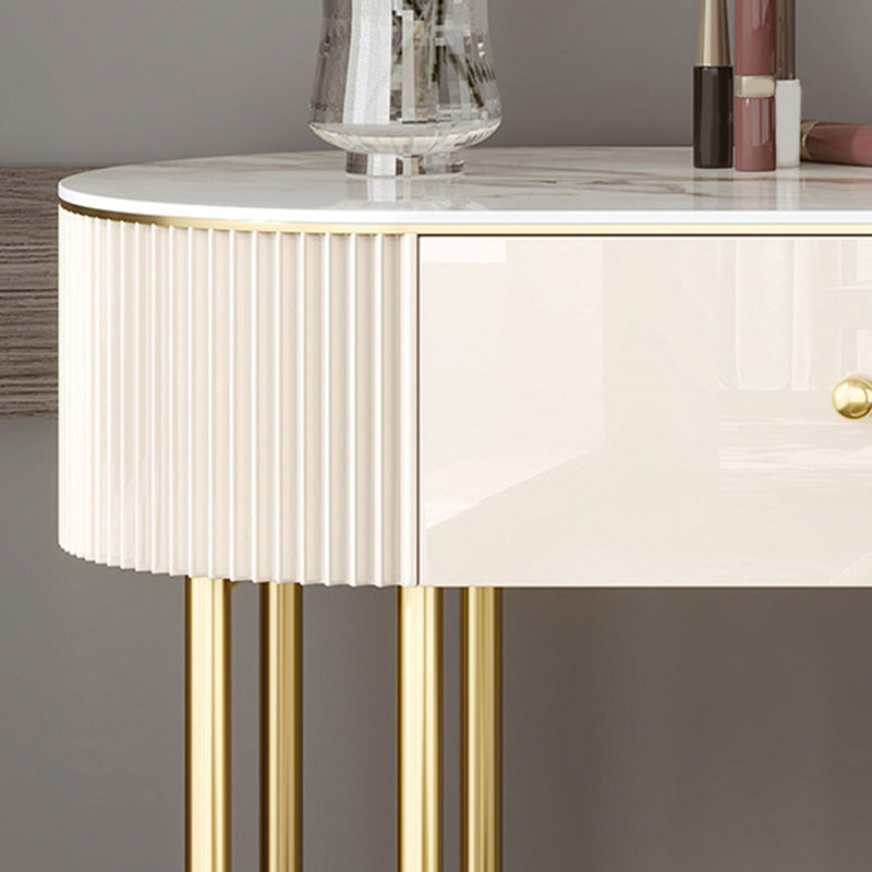 Luxurious Stone Vanity Table with Drawers 30.7" H Makeup Dressing Table Stool Set in Beige