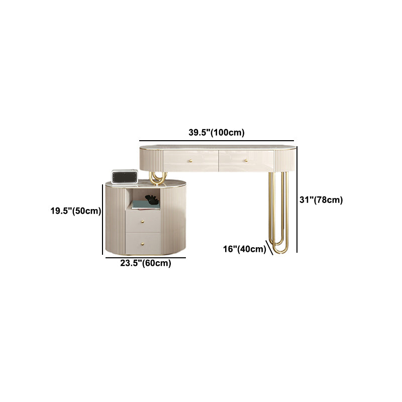 Luxurious Stone Vanity Table with Drawers 30.7" H Makeup Dressing Table Stool Set in Beige