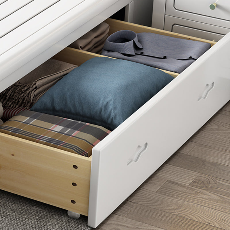 White Contemporary Panel Bed Solid Wood Bed Frame, 44.5" Tall