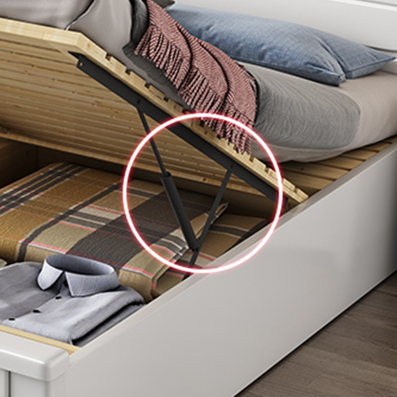 White Contemporary Panel Bed Solid Wood Bed Frame, 44.5" Tall