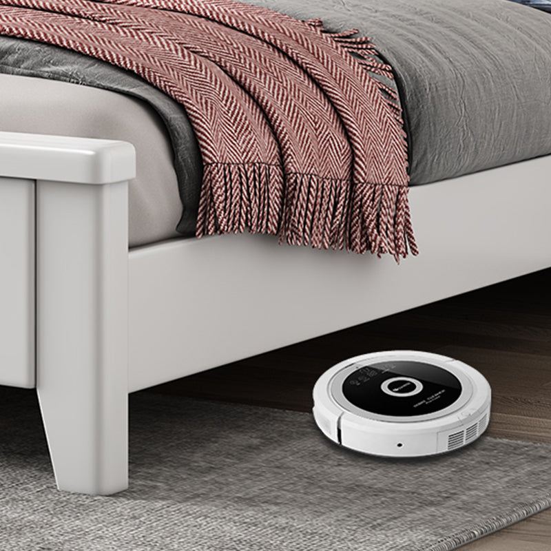 White Contemporary Panel Bed Solid Wood Bed Frame, 44.5" Tall