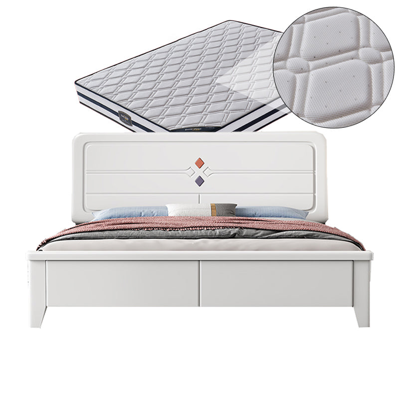 White Contemporary Panel Bed Solid Wood Bed Frame, 44.5" Tall