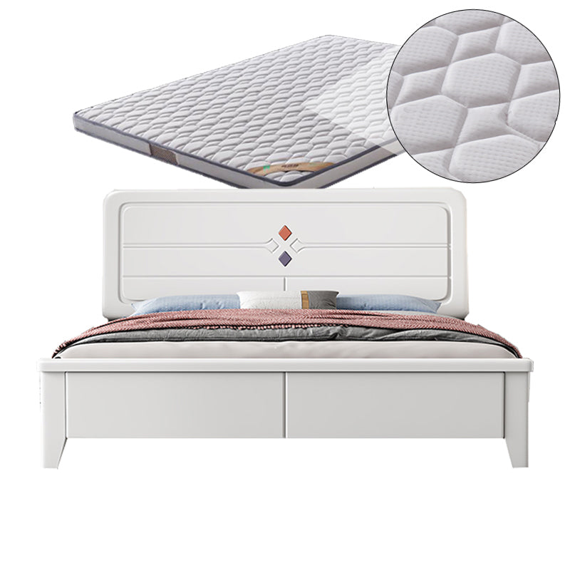 White Contemporary Panel Bed Solid Wood Bed Frame, 44.5" Tall