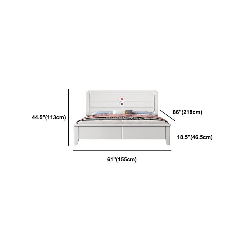 White Contemporary Panel Bed Solid Wood Bed Frame, 44.5" Tall
