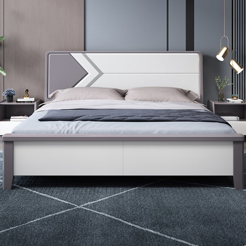 Contemporary Wooden Panel Bed with Rectangular Headboard, 43.3" Tall