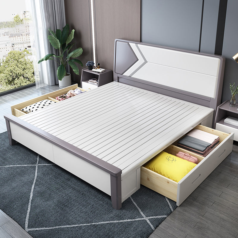 Contemporary Wooden Panel Bed with Rectangular Headboard, 43.3" Tall