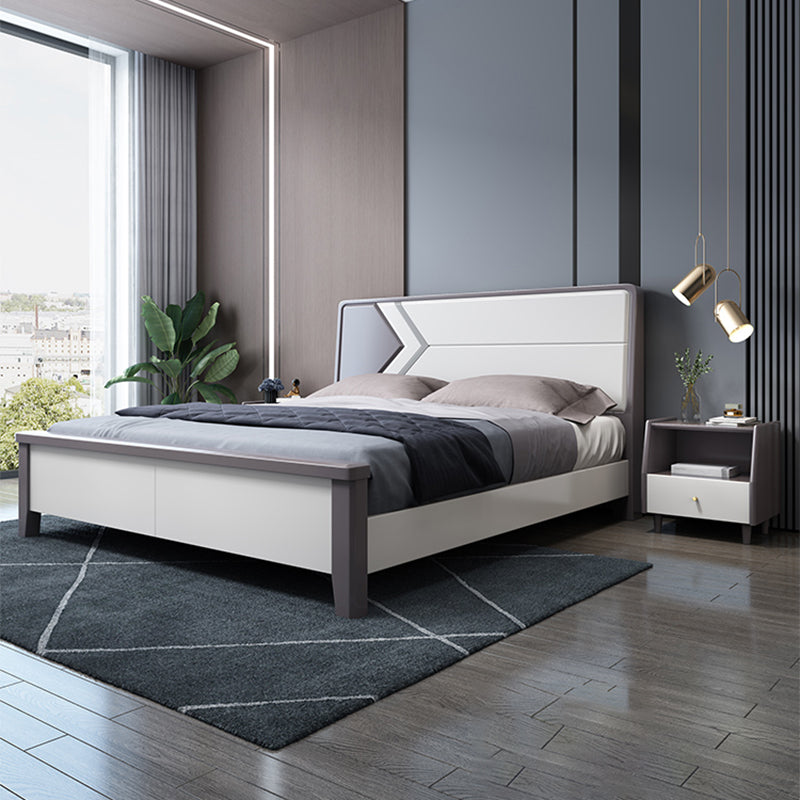 Contemporary Wooden Panel Bed with Rectangular Headboard, 43.3" Tall