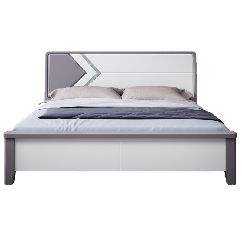 Contemporary Wooden Panel Bed with Rectangular Headboard, 43.3" Tall