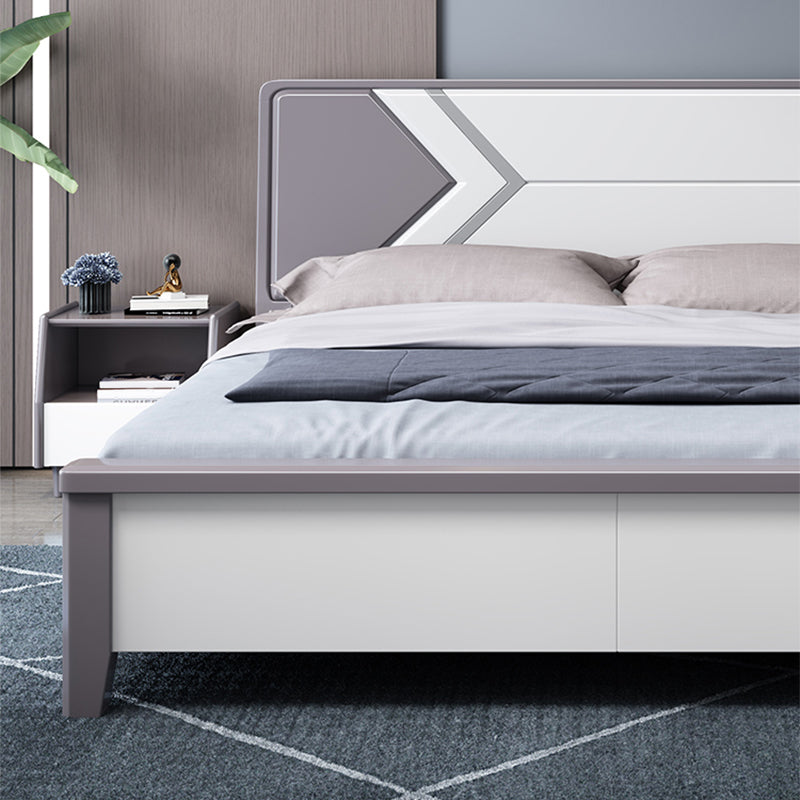 Contemporary Wooden Panel Bed with Rectangular Headboard, 43.3" Tall