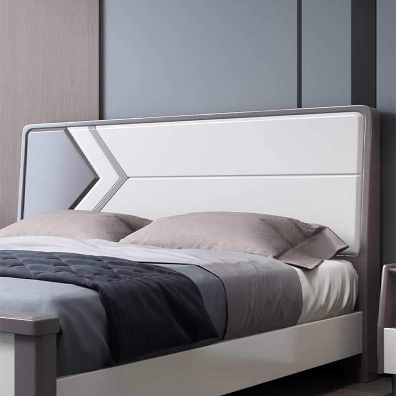 Contemporary Wooden Panel Bed with Rectangular Headboard, 43.3" Tall